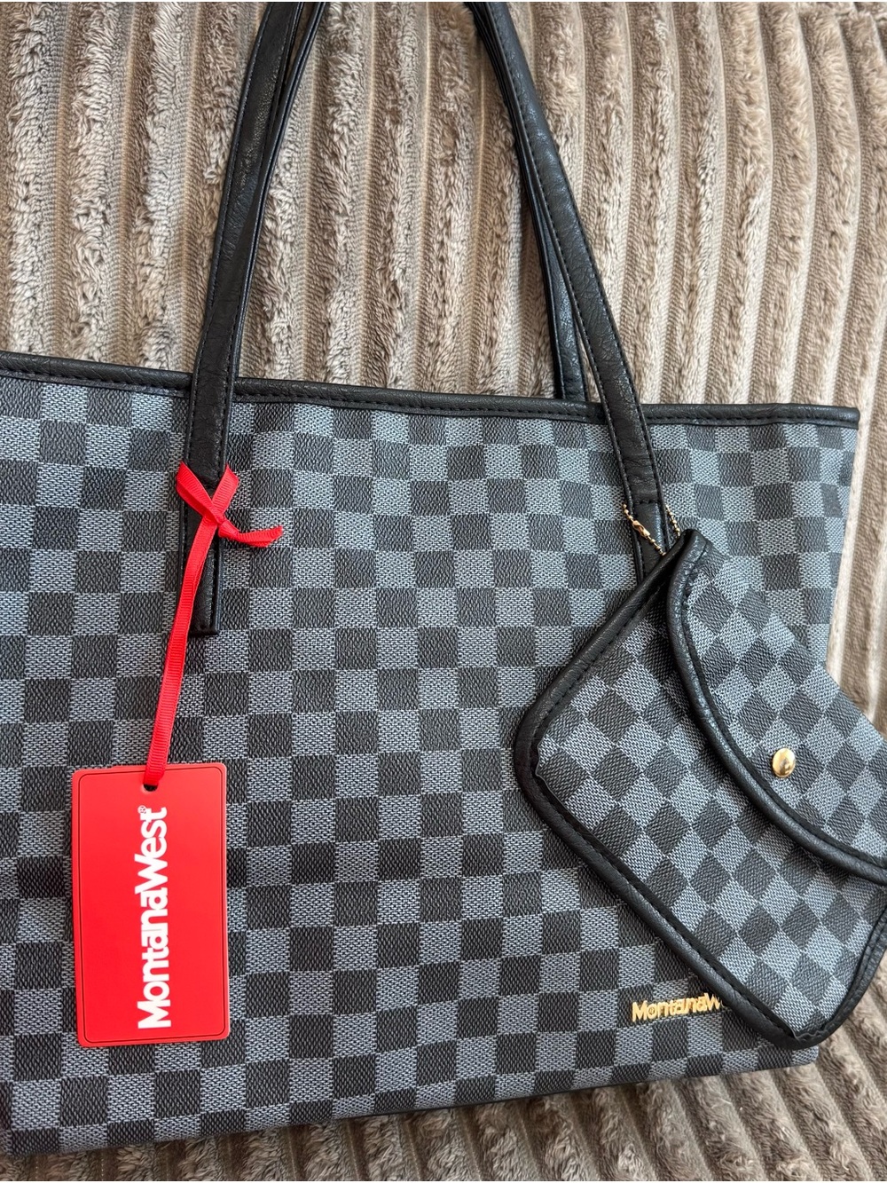Montana West Checkered Tote with matching pouch handbag